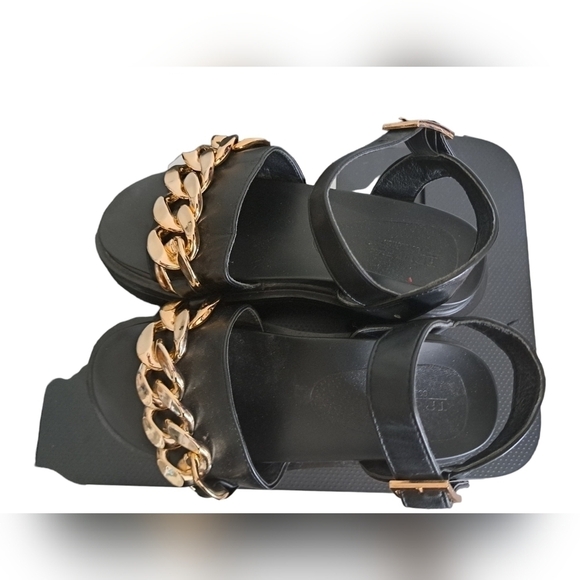 TRUFFLE COLLECTION black platform chunk thick chain sandals Academia Wednesday 7 - Picture 3 of 8